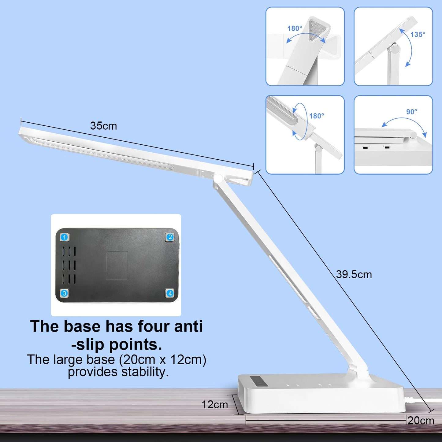 snsok Smart Desk Lamp with Dual USB Charging (Type-C/USB-A) & 2 AC Outlets, Digital Clock, Temperature Display, 5 Color Modes, 5 Brightness, Adjustable - for Office, Bedroom, Dorm Room, Study