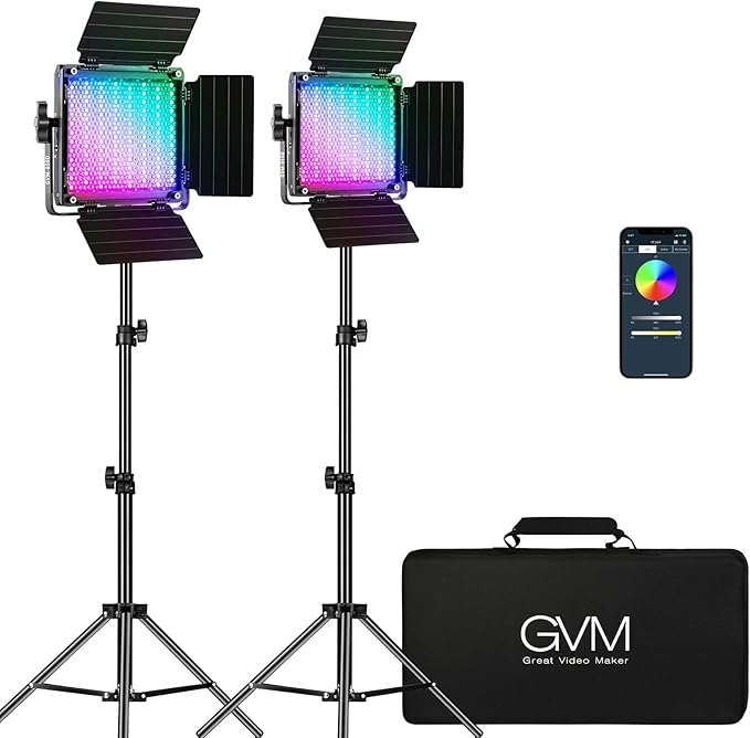 GVM RGB Video Lighting, 360° Full Color Led Video Light with APP Control, 3 Packs 850D Photography Lighting Kit CRI 97, YouTube, Aluminum Alloy Shell
