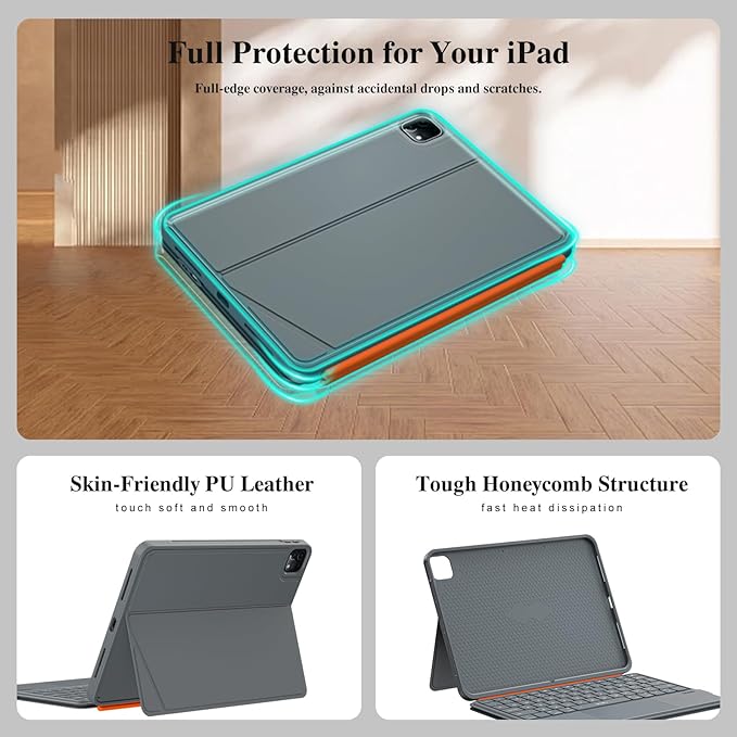 iPad Air 13 inch Case Keyboard (M3 M2, 2025 2024),Wireless iPad Keyboard for Pro 12.9 inch 6/5/4/3rd Gen,Magnetic Detachable with Trackpad,7-Color Backlit,Landscape/Portrait,Adjustable Stand (Gray)