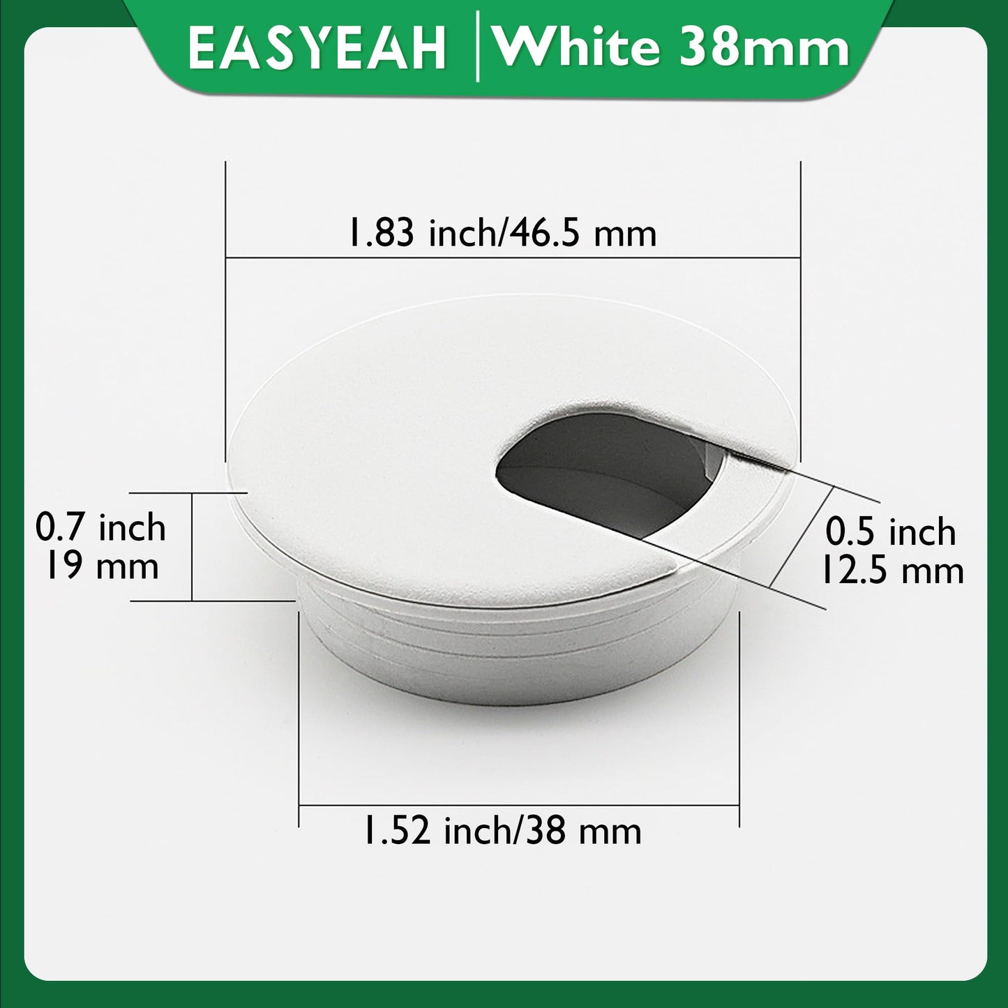 EASYEAH 2 Pcs Desk Grommet 1-1/2" / 38 mm, Desk Cord Hole Cover, Cable Grommet ABS Plastic, Desk Hole Grommet for Home & Office Pc, Detachable Cable Cord Organizer-White