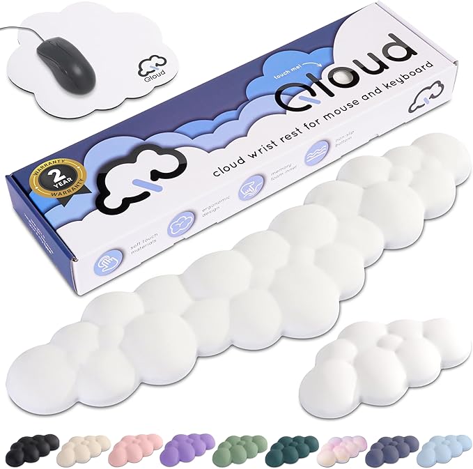 Pink Cloud Keyboard Wrist Rest – Create-ables Qloud Pink Wrist Rest for Computer Keyboard and Mouse, Ergonomic Memory Foam Wrist Pad with Non-Slip Base, Includes Cloud Mouse Pad