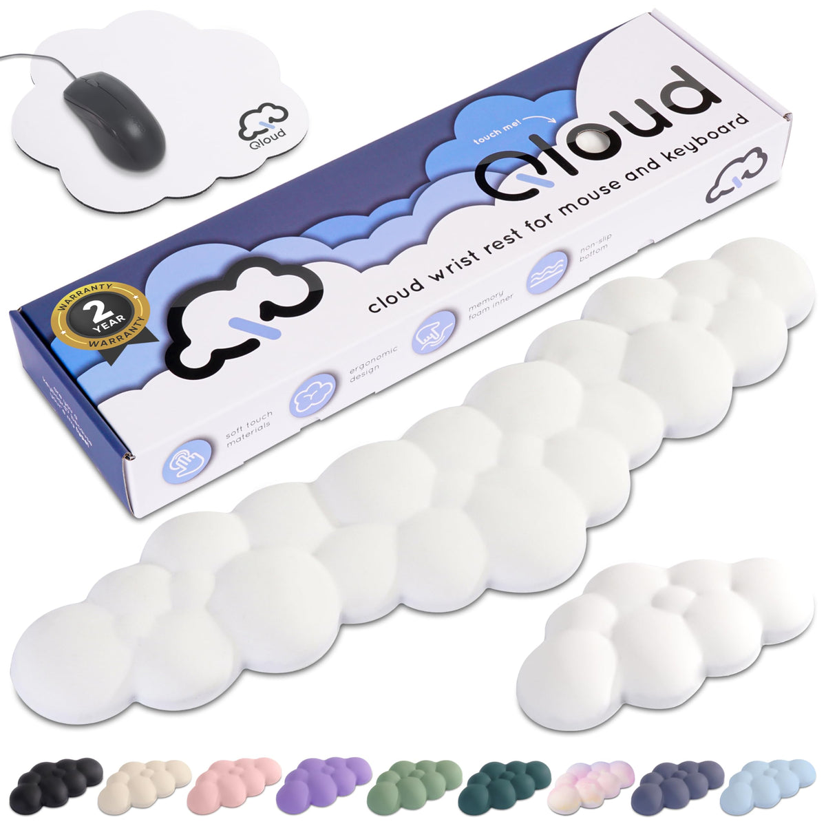 Pink Cloud Keyboard Wrist Rest – Create-ables Qloud Pink Wrist Rest for Computer Keyboard and Mouse, Ergonomic Memory Foam Wrist Pad with Non-Slip Base, Includes Cloud Mouse Pad