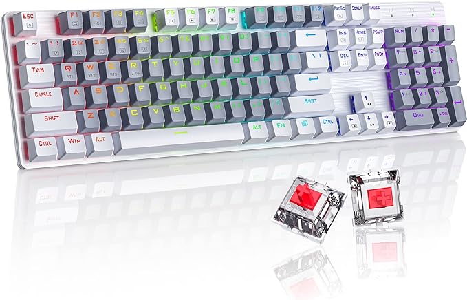 Wireless Mechanical Keyboard, Triple Mode 2.4G/USB-C/Bluetooth Gaming Keyboard, 104 Keys Programmable, Customize RGB Backlit, Red Switch, Bicolor PBT Keycaps, Rechargeable Wired Keyboard for Laptop PC