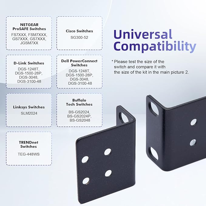 19" Rack Mount Kit for 17.3 inch Wide Switches, Compatible with Select Buffalo Tech, Dell, Cisco, D-Link, NETGEAR, Linksys and TRENDnet Products