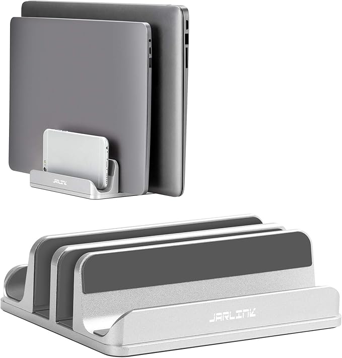 JARLINK 4-in-1 Adjustable Vertical Laptop Stand, Aluminum Holder, Grey