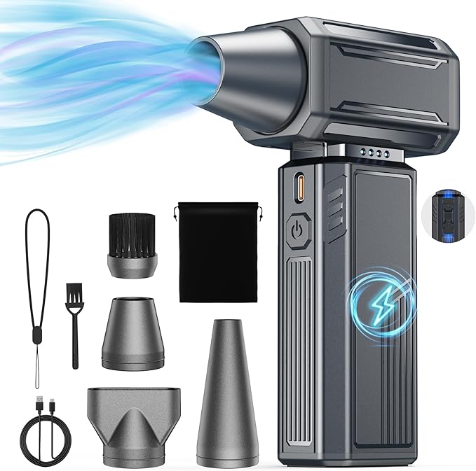 Compressed Air Duster,200000RPM Electric Duster,Stepless Speed Mini Air Blower,Replace Canned Air Duster,Cordless Rechargeable Jet Fan Blower for Keyboard Computer Car Cleaning Dry-Black