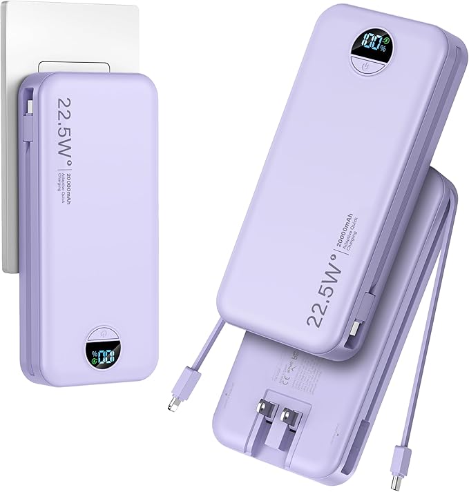 20000mAh Ultra Portable Charger Power Bank with inBuilt Cables&AC Wall Plug