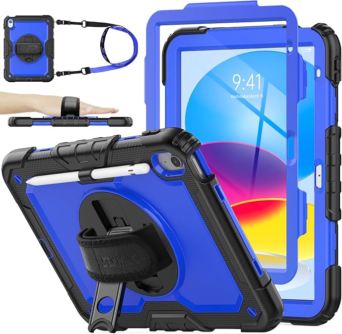 SEYMAC stock Case for iPad (A16) 11th/10th Generation 11''/10.9'' 2025/2022, Full-Body Drop Protection Case with Screen Protector &360° Rotate Hand Strap/Stand