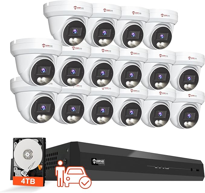 Anpviz 4K 16CH PoE Security Camera System, 8pcs Wired 8MP PoE IP Cameras