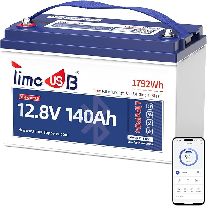 Timeusb 12V 100Ah RV LiFePO4 Lithium Battery- BCI Group 24, Deep Cycle LiFePO4 Battery Built-in 100A BMS, 1280Wh, Max.15000 Cycles, 10-Year Lifespan for RV, Solar, Trolling Motor, Marine