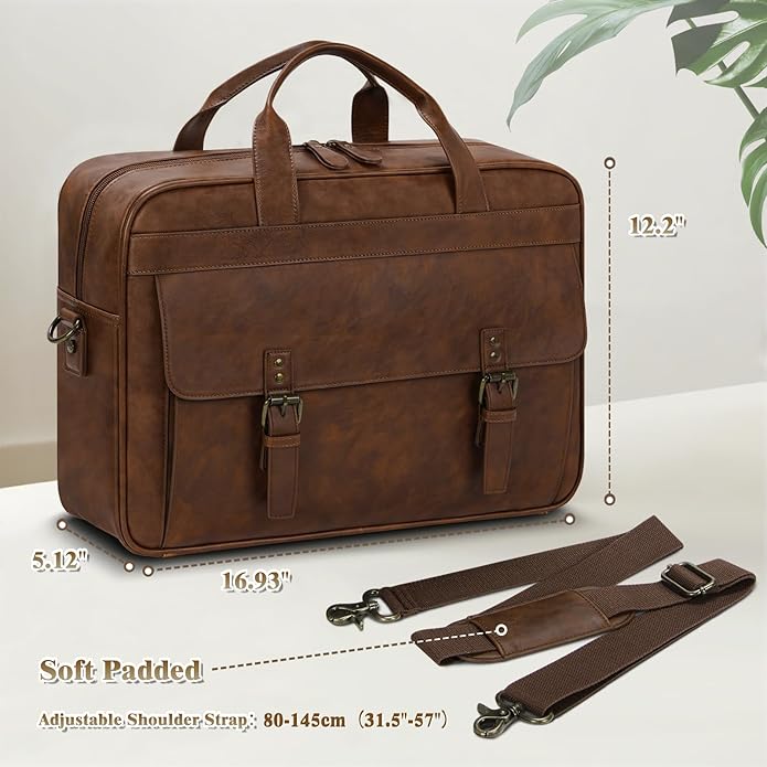 RAINSMORE Messenger Bag for Men 16 Inch Laptop Bag Vintage Leather Waterproof Laptop Briefcases Large Computer Satchel Bag