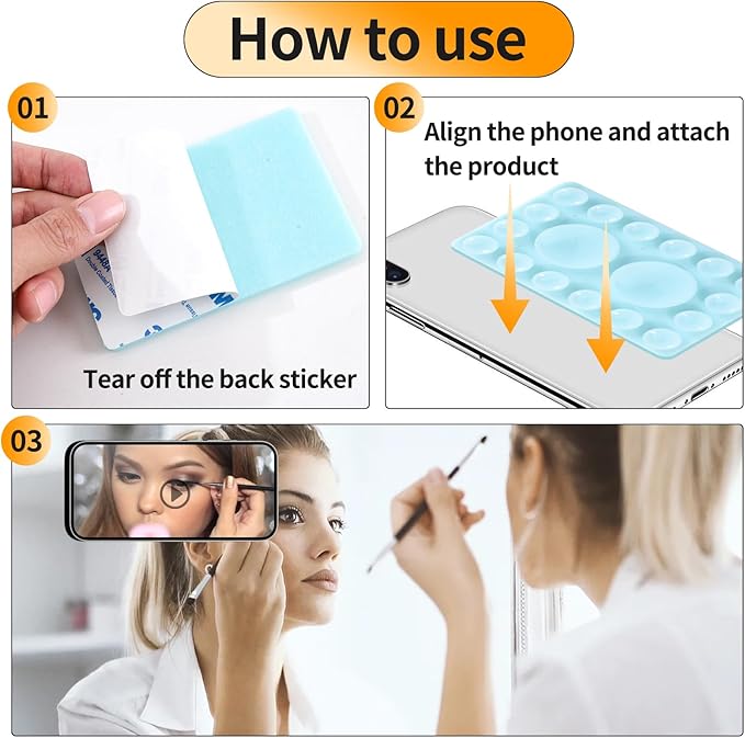 ZYCCER Double Sided Silicone Suction Phone Holder Mount,Compatible with iPhone and Android Cases Hands-Free Mirror Shower Phone Mount Strong Grip Holder (Transparent, Single Sided 1PCS)