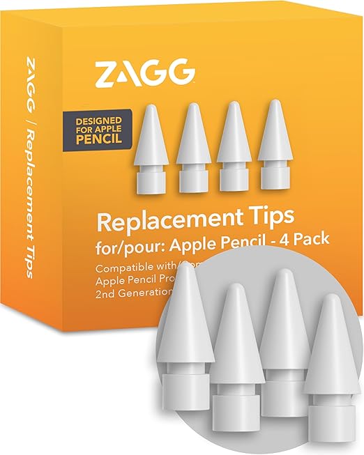 ZAGG Replacement Tips for Apple Pencil 1st Gen, 2nd Gen, Smooth Writing, Perfect Friction