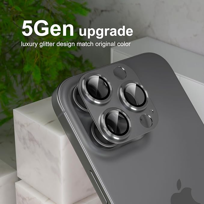 Choiche Compatible for iPhone 16 Pro/iPhone 16 Pro Max Camera Lens Protector, Bling Camera Cover with 9H Tempered Glass Lens Screen Protector Metal Ring Decoration Accessories(Black)