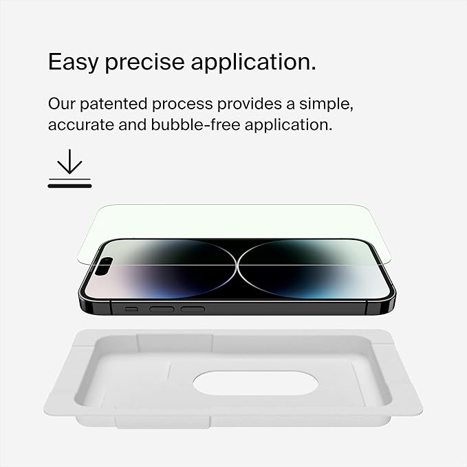 Belkin ScreenForce UltraGlass Blue Light Filter Screen Protector for iPhone 14 Pro Scratch-Resistant Impact Protection w/Included Easy Align Tray for Bubble-Free Application