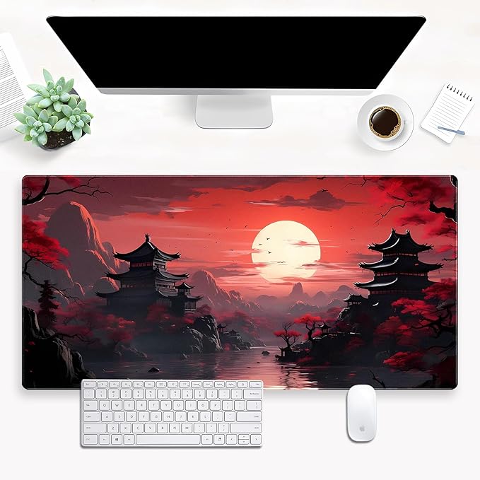 Cindasun Japanese Black White Dragon Desk Mat, XL Large Gaming Mouse Pad