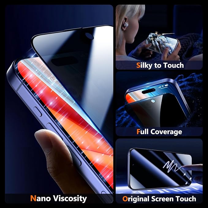 UniqueMe 2 Packs for iPhone 16 / iPhone 15 Privacy Screen Protector