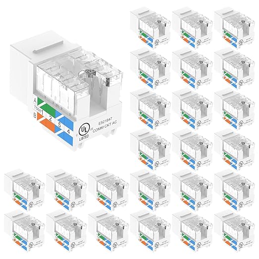 VCE UL Listed Cat6 Keystone Jacks 10Gbps 25-Pack