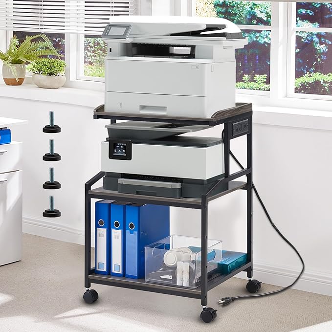 Lauren&Harold 34'' Printer Stand with Power Outlets & USB Ports Grey/Bronze