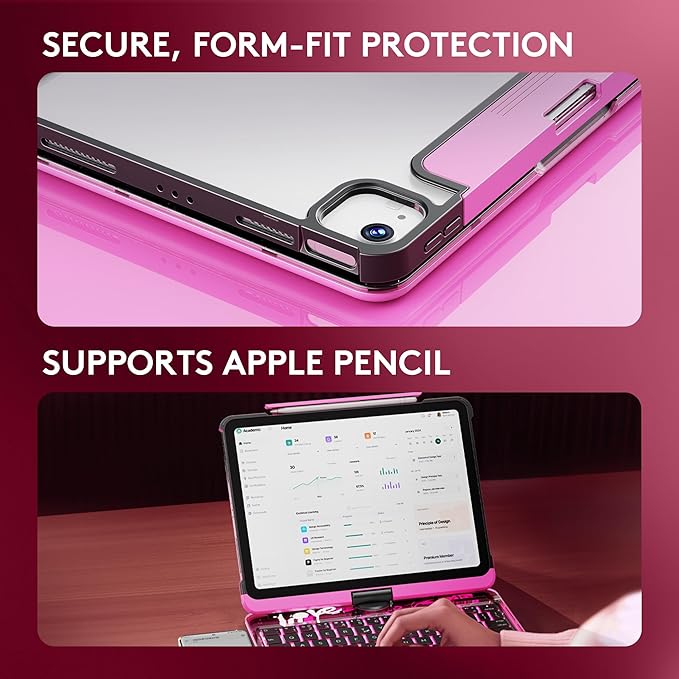 GUSGU Transparent Case with Wireless Keyboard only for 2024 iPad Pro 13-in.(M4), 7 Colors Backlight, Trackpad, 360°Rotating Stand for iPad Pro 13, Tech Style