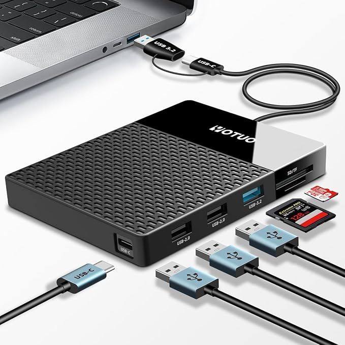 YOTUO 1TB External Hard Drive, USB C Multiport Hub HDD 7-in-1, USB 3.0, SD/TF Card Reader, Multi-Function HDD for Windows, Mac, Android, TV, iPhone 15/16/17, Laptop, Desktop, PC