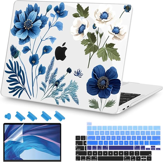 Teryeefi Compatible with M2 M1 MacBook Pro 13 inch Case A2338 A2251 A2289 A2159 A1989 A1706 A1708 (Release 2016-2020 2022),Protective Slim Cover+Keyboard Cover for MacBook Pro 13 Touch Bar, Art Floral