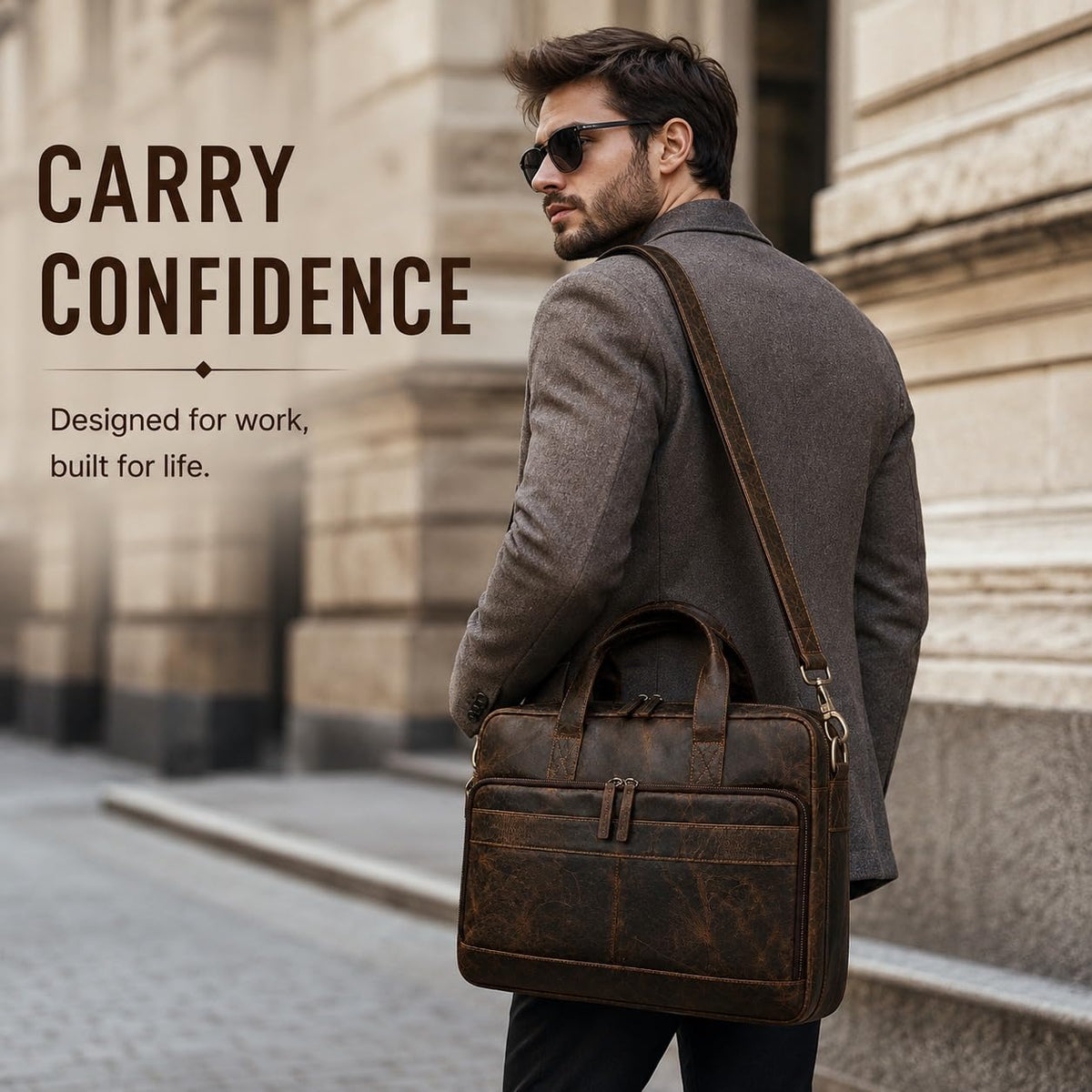 VINTAGE CRAFT SHOP Leather briefcases Laptop Messenger Bags Best Office Satchel Bag for Men and Women (Dark Brown)