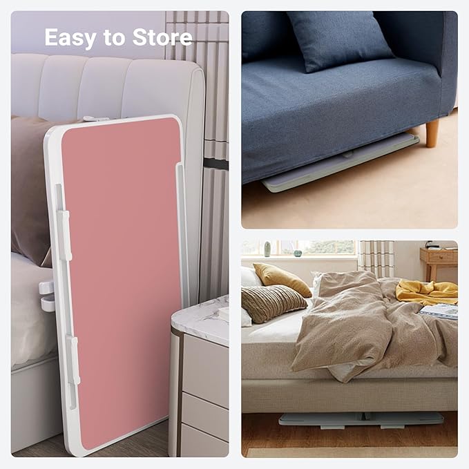 Laptop Lap Desk Include Cooling Fan,Adjustable Lap Desk with Light Fan,Folding Laptop Desk for Bed with USB,Bed Desk with Storage Drawer 56x32cm,Pink