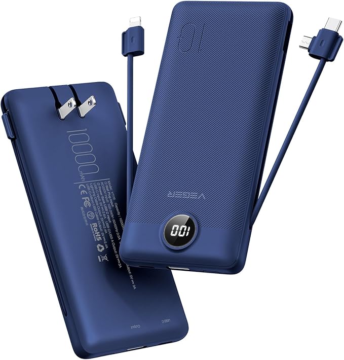 VEGER Portable Charger for iPhone, Power Bank Built in Cables and Wall Plug