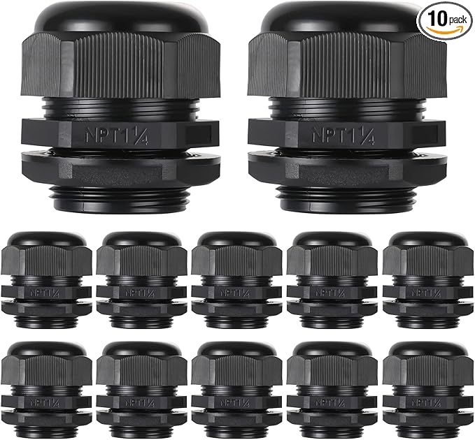 PENGLIN NPT Nylon Cable Glands Adjustable(1/4" 1/2" 3/4" 1" Combo(16-Pack))