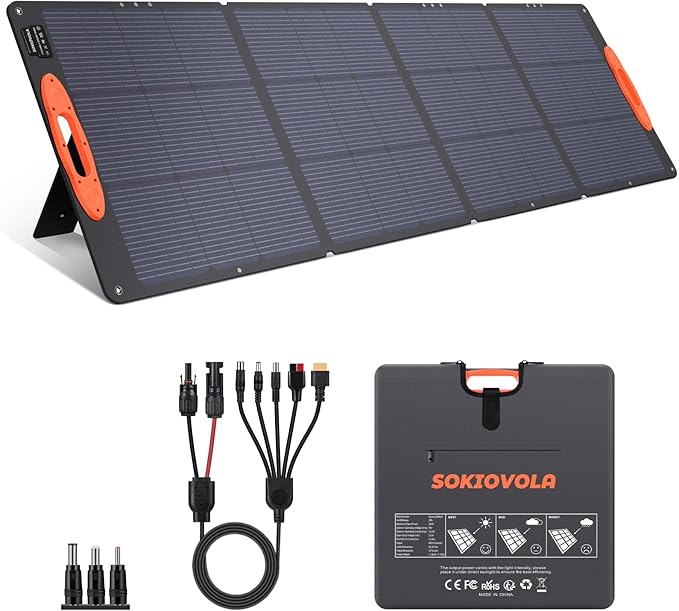 SOKIOVOLA N-Type 16BB 200W Portable Solar Panel for EF/Jackery/Bluetti/Anker Power Station Foldable Solar Panel 25% High Efficiency IP68 Waterproof for Outdoor Trip RV Camping Blackout Off Grid