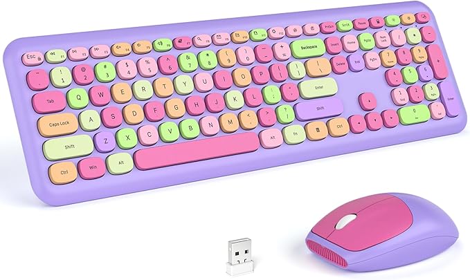 KNOWSQT Wireless Keyboard and Mouse Combo, Pale Blue Full-Sized 2.4G Silent Keycap Colorful Keyboards, USB Dongle Plug Play, Laptop, Windows, PC, Mac, Desktop
