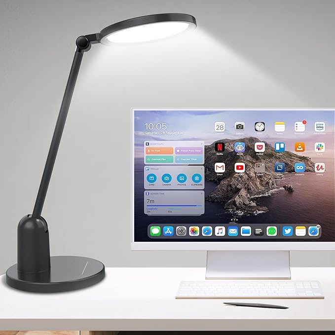 Kitloo Desk Lamps for Home Office with Stable Base, 1000LM Ultra Bright Eye-Caring Desk Light, 3000K-6000K Dimmable Table Lamp with Stepless Dimming & Timing Function for Work, Reading, Bedroom