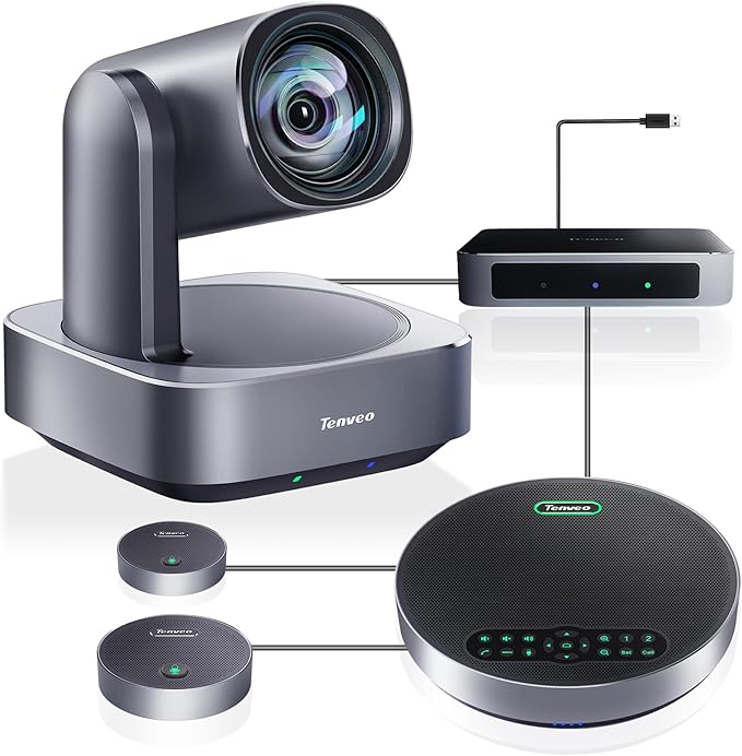 Tenveo 4K PTZ Conference Room Camera System with Bluetooth Speakerphone, 12X Optical Zoom Wide View Angle Lens Works with Zoom Skype Teams for Room Remote Meeting