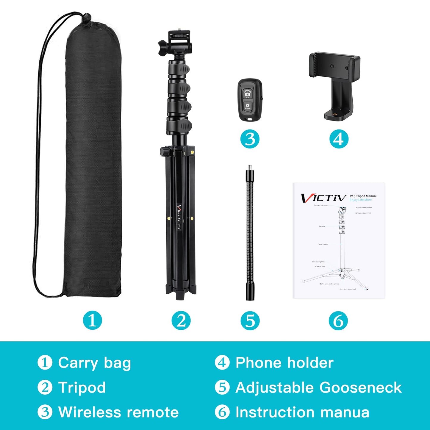 74" Flexible Phone Tripod, Tall Cell Phone Tripod with Adjustable Gooseneck & Remote, Portable Camera Cellphone Stand for Video Recording, Compatible with iPhone Android
