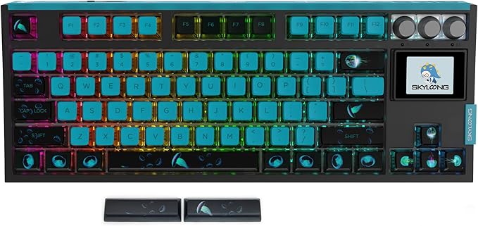 MOLGRIA SKYLOONG GK87 JIUWEI Pudding Keycaps RGB Backlit Gaming Keyboard, Hot Swappable Red Machinery Switches, Triple-Mold Connection with Knobs and LCD Display Mechanical Keyboard
