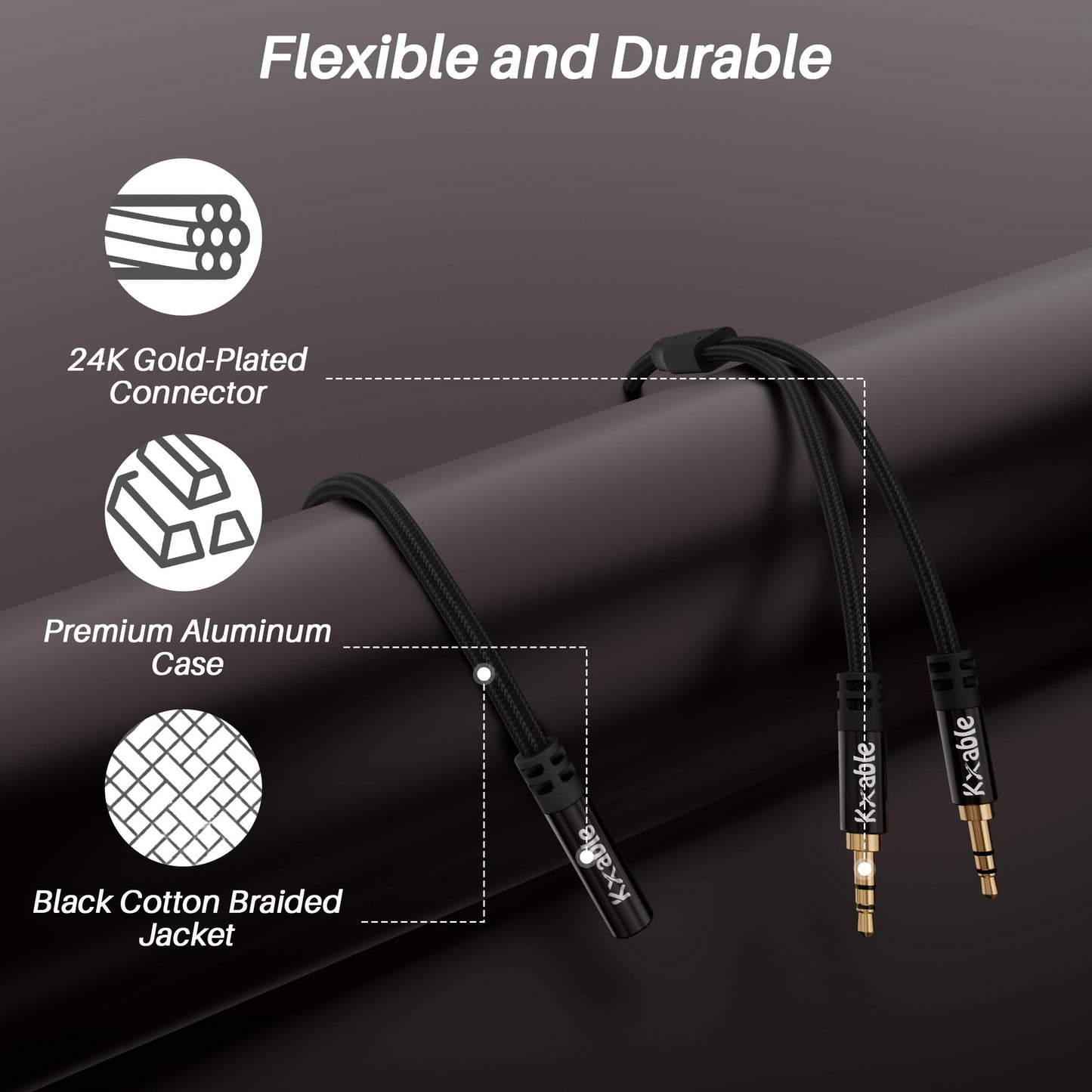 Kxable 1/8 Inch TRS Stereo Y Splitter Cable 3FT, 3.5mm Female to 2-Male Y-Splitter Stereo Audio Cable, for Cell Phone PC Laptop, Speaker, Headphones, Suitable for Switching or Two Sets of Speakers