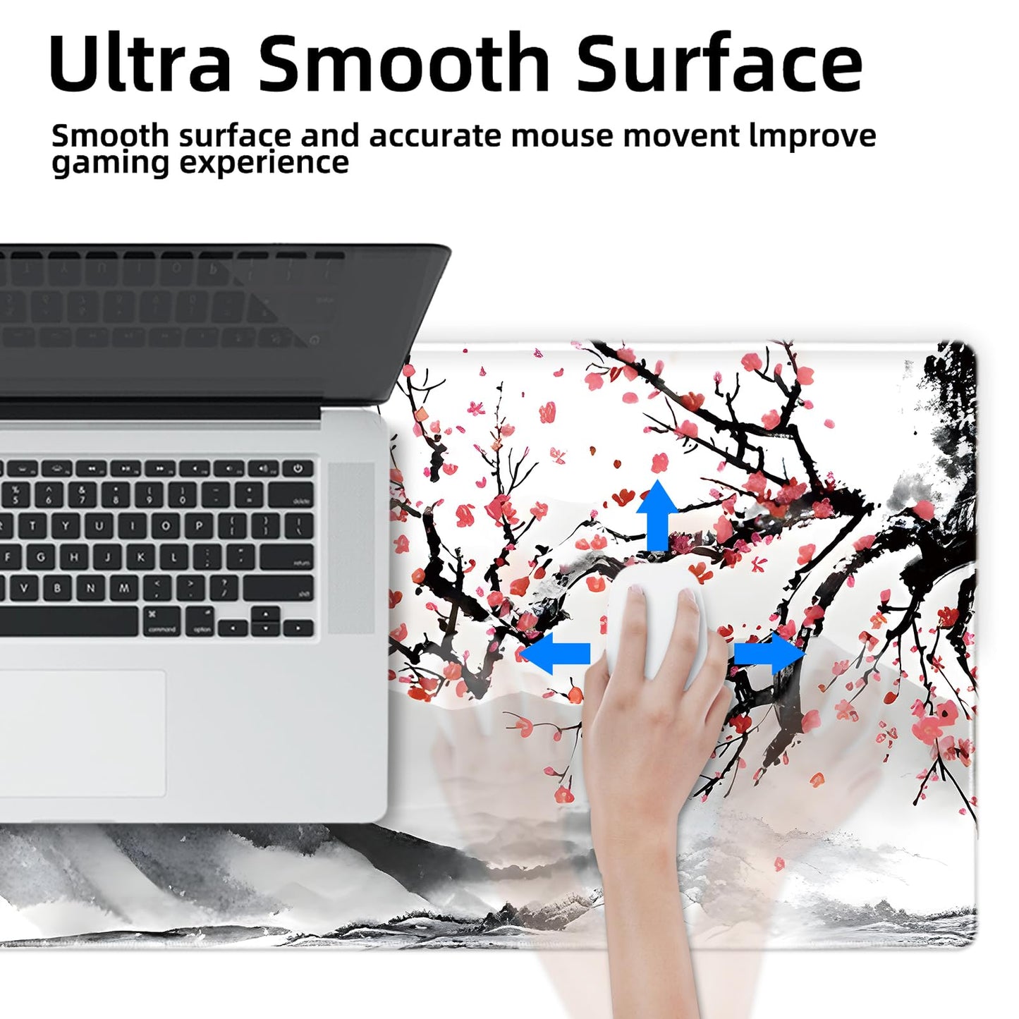 Galdas Mouse Pad for Gaming, Japanese Desk Mat,XXL XL Large Mouse Mat Long Extended Mousepad Non-Slip Rubber Mice Pads Stitched Edges Thin (31.5 x 11.8 x 0.12 Inches) Ink and Wash