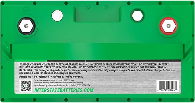 Interstate Batteries 24V 60Ah Group Size 31M Lithium Marine/RV Deep Cycle LiFePO4 Battery, Maintenance Free, Lightweight, Ideal For Boats, Trolling Motors, RV Camping, Off-Grid, Yachts (Li31M24V60)