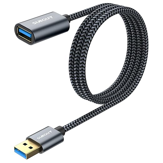SUNGUY 5Gbps USB 3.0 Extension Cable, USB A Male to Female Cord, Braided High Data Transfer Compatible with Xbox, Hard Drive, Webcam, USB Keyboard, Mouse, Flash Drive, Oculus VR