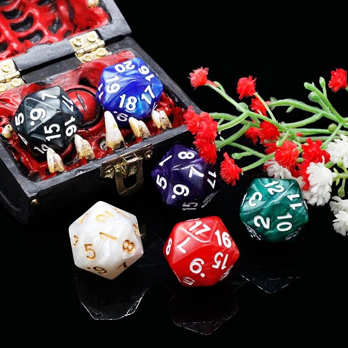 Handan 6 Pieces D20 Polyhedral Dice,20 Sided DND Dice,22mm Large Pearl Mixed Color Dices Assortment D20 Dice,20 Sided Cube D&D Dice Set for Dungeons and Dragons, RPG, MTG Table Games(6 Colours)