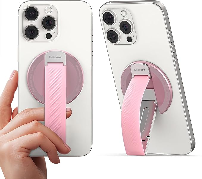 2026 Klearlook for MagSafe Phone Grip with Silicone Finger Strap, Removable Magnetic Phone Ring Holder with Adjustable Kickstand, Finger Phone Ring Grip for iPhone 17/16/15/14/13/12 Series