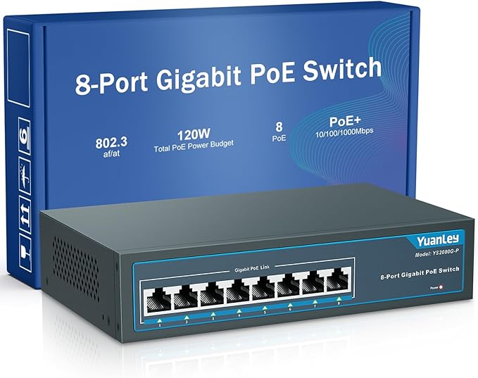 YuanLey 18 Port 2.5G PoE Switch Unmanaged, 16 x 2.5G Base-T PoE Ports, 2 x 10G SFP+, IEEE802.3af/at, 250W, Compatible with 100/1000/2500Mbps, Metal Case, Desktop/Rack Mount 2.5Gbe Network Switch