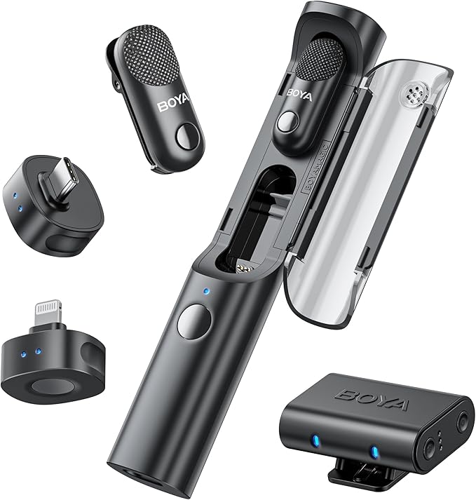 BOYA Magic Wireless Mini Microphones for iPhone 15-16/Android, 4 Form-in-1 Mic, 7g Lightweight, AI Noise Reduction, 48kHz/24bit, APP Control, 328ft Range, Microphone for Recording (Stand not included)