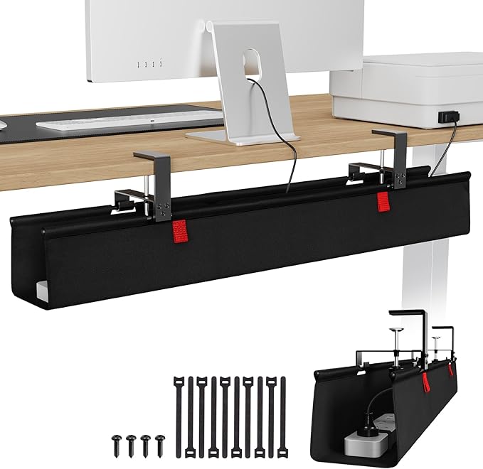 KEEGH No Drill Fabric Under Desk Cable Management Tray 28 in