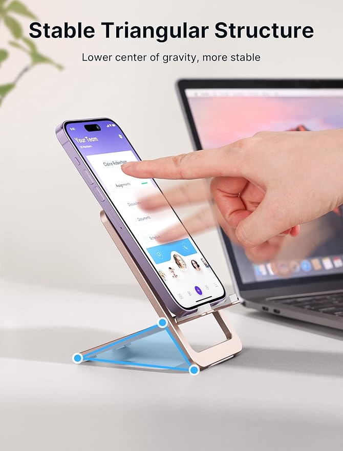 JSAUX Cell Phone Stand, Foldable Aluminum Adjustable Phone Holder for Desk Portable Travel Holder Office Desk Accessories Compatible with iPhone 15 14 13 12 11 Pro Max X Samsung S24 S23 -Pink
