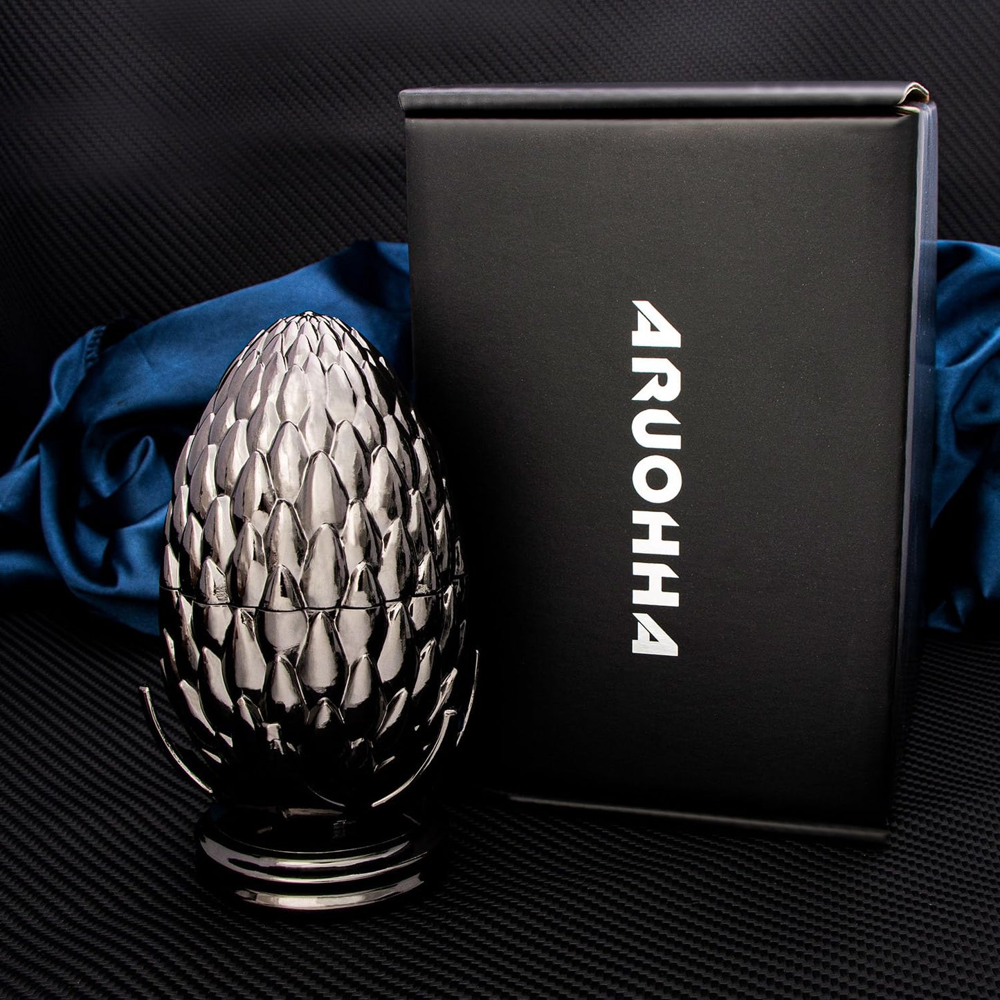 ARUOHHA DND Metal Dice Black Blue Dragons Egg Dice with Rotating Dragon Egg Shell, Compatible with D&D RPG Role Playing Game, Dungeons Polyhedral D and D Dice Set D20 D12 D10 D8 D6 D4