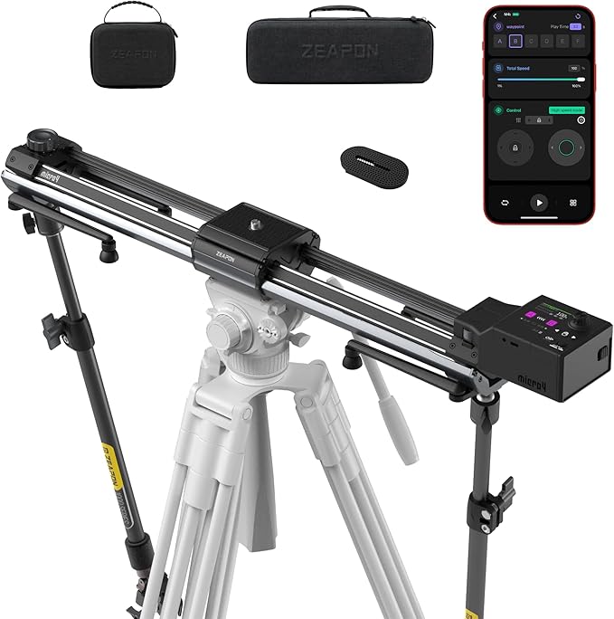 Zeapon Micro4 E1000 Double Distance Motorized Camera Slider, High-Speed Low Noise Motor 10-26Lbs Payload, 42''/107cm Compact Slider with Carrying case, LCD Screen, App Control, Smooth Damping Design