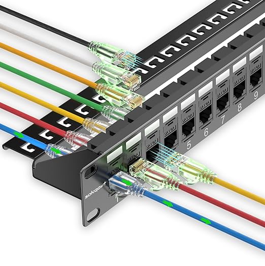 Sokqovt Patch Panel 48 Port Cat6a with Coupler Keystone, Cat6 Network Patch Panel 10G No Punch Down, Time-Saver Ethernet 2U Rj45 Panel with Sturdy Back Bar, 19 Inch Coupler Network Panel