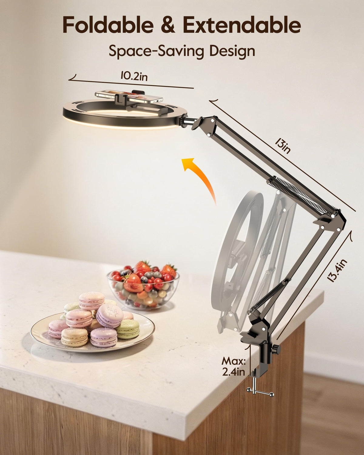 Upgrade Ring Light with Stand, Overhead Phone Mount for Desk, 10” Selfie Light with Stand Tripod for iPhone, Light with Phone Holder for Video Recording,Zoom Meeting,Live Streaming Tiktok,YouTube